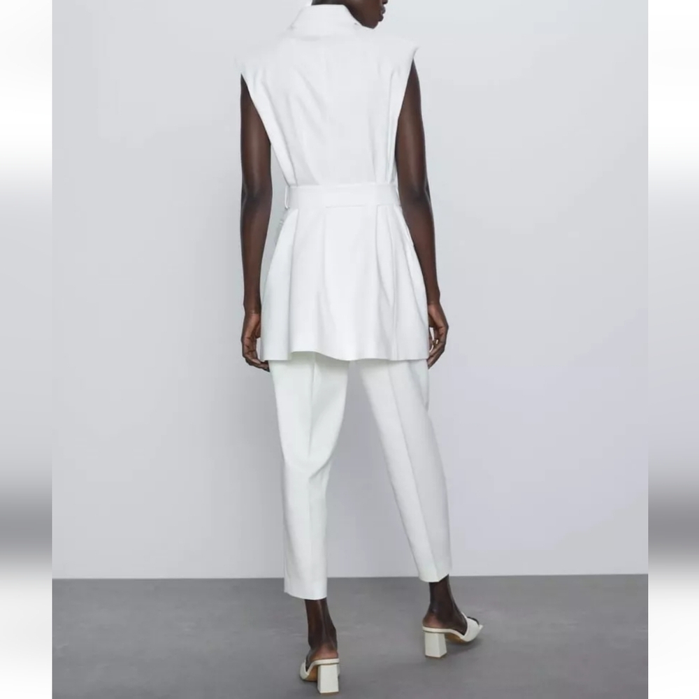 ZARA Long V-neck white vest dress with belt size L - Picture 12 of 14